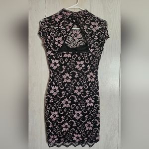 Women's lace party dress, black and pink, size medium